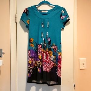 Beautiful Teal Floral Mini Dress